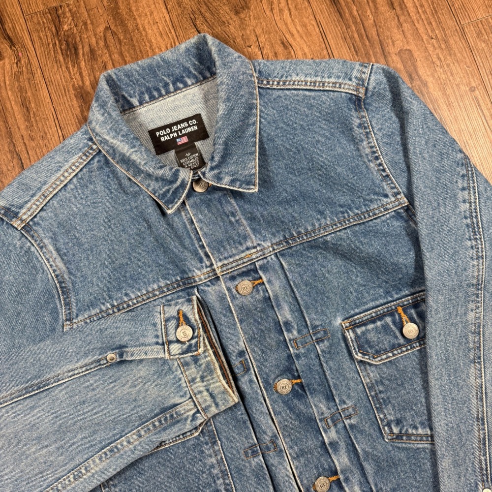 Polo Jeans Co Ralph Lauren Denim Trucker Jacket Mens M Blue Light Wash Y2K